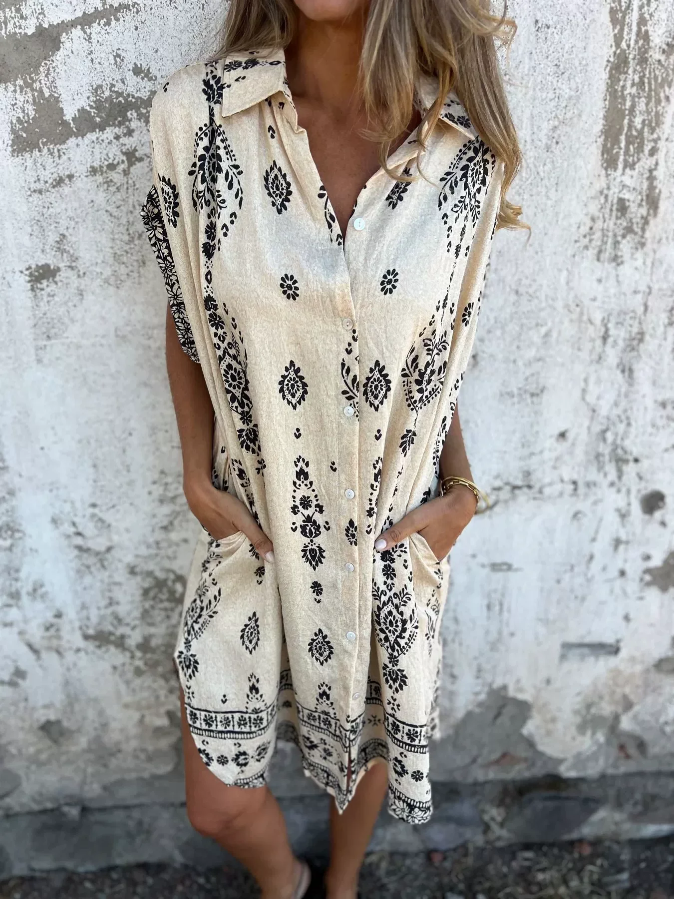 Noemi™ Rochie Relaxată din Bumbac și In
